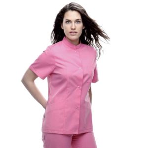 Chaqueta sanitaria mujer algodón Mebaline-Tex broches rosa