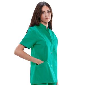Chaqueta sanitaria mujer algodón Mebaline-Tex broches verde