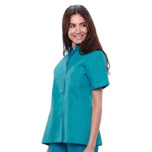 Chaqueta sanitaria mujer algodón Mebaline-Tex broches turquesa