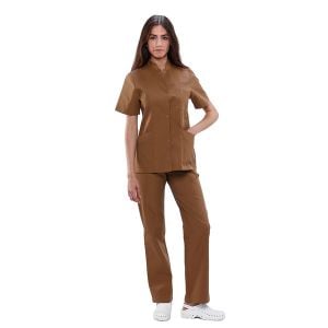 Chaqueta sanitaria mujer algodón Mebaline-Tex broches marrón