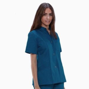 Chaqueta sanitaria mujer algodón Mebaline-Tex broches océano