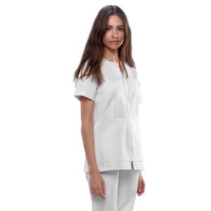 Chaqueta sanitaria mujer algodón Mebaline-Tex cremallera blanco
