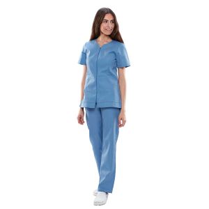 Chaqueta sanitaria mujer algodón Mebaline-Tex cremallera azul