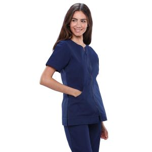 Chaqueta sanitaria mujer algodón Mebaline-Tex cremallera marino