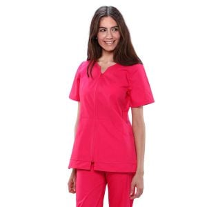 Chaqueta sanitaria mujer algodón Mebaline-Tex cremallera fucsia