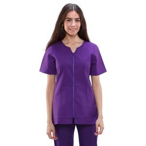 Chaqueta sanitaria mujer algodón Mebaline-Tex cremallera morado