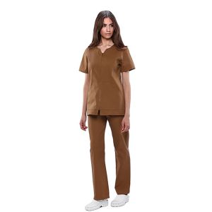Chaqueta sanitaria mujer algodón Mebaline-Tex cremallera marrón