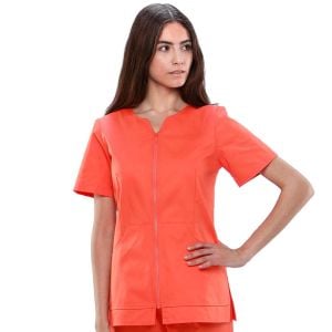 Chaqueta sanitaria mujer algodón Mebaline-Tex cremallera coral