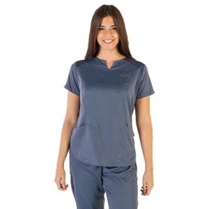 Casaca sanitaria mujer microfibra peach Garys Lia azul petróleo
