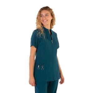Casaca sanitaria mujer microfibra 360 Yanira verde petróleo