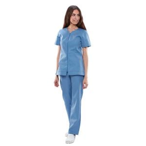 Chaqueta sanitaria mujer algodón Mebaline-Tex cremallera azul