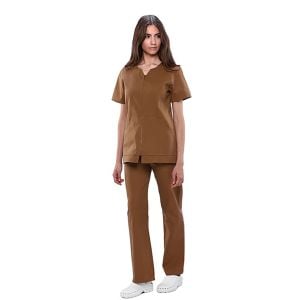 Chaqueta sanitaria mujer algodón Mebaline-Tex cremallera marrón